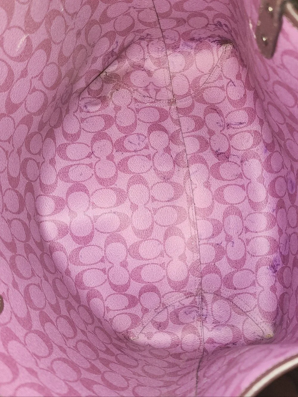 Coach Reversible Signature Canvas Tote with Dark Brown Trim and Purple And Pink